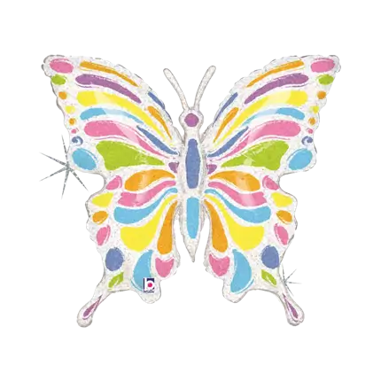 Ballon Papillon Pastel Holographique Multicolore 84cm