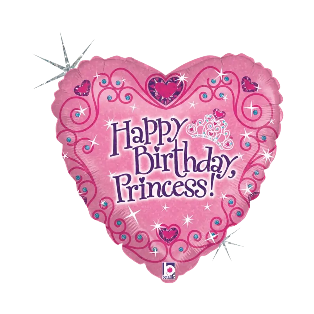 Ballon Coeur rose Happy Birthday Princess 45cm