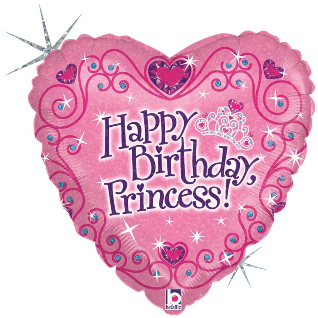 Ballon Coeur rose Happy Birthday Princess 45cm