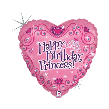 Ballon Coeur rose Happy Birthday Princess 45cm