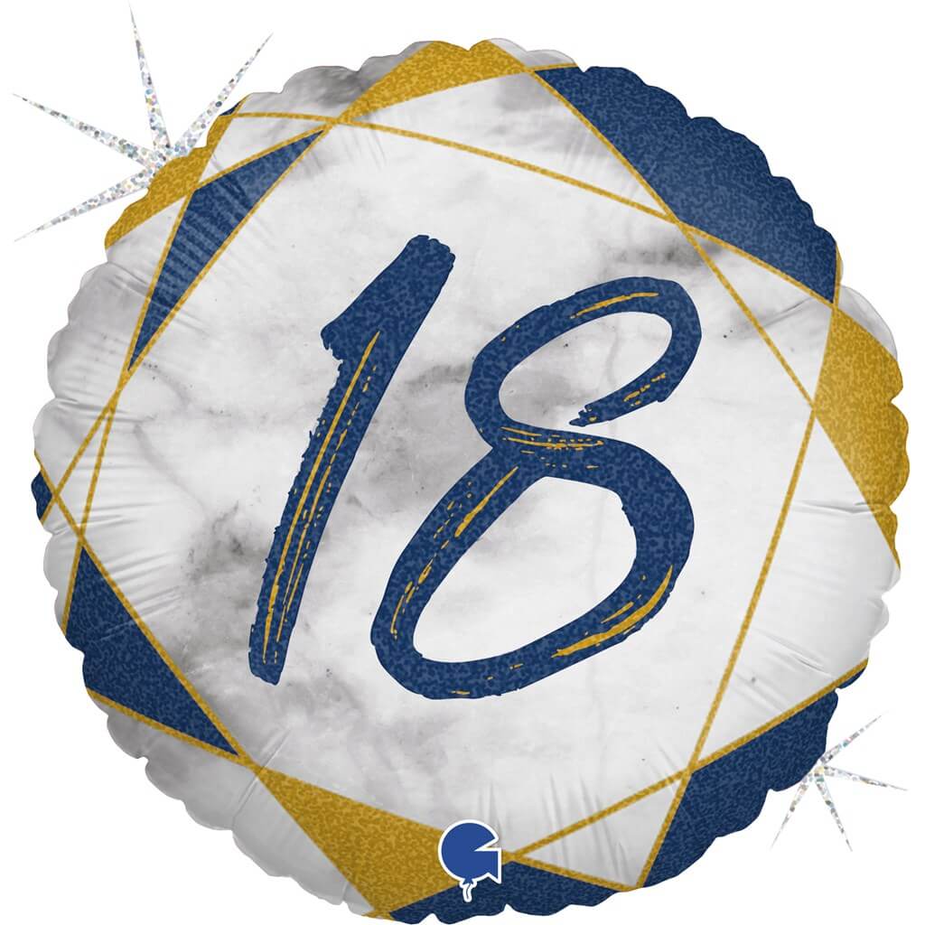 Ballon Anniversaire Effet Marbre 18 Bleu 45cm