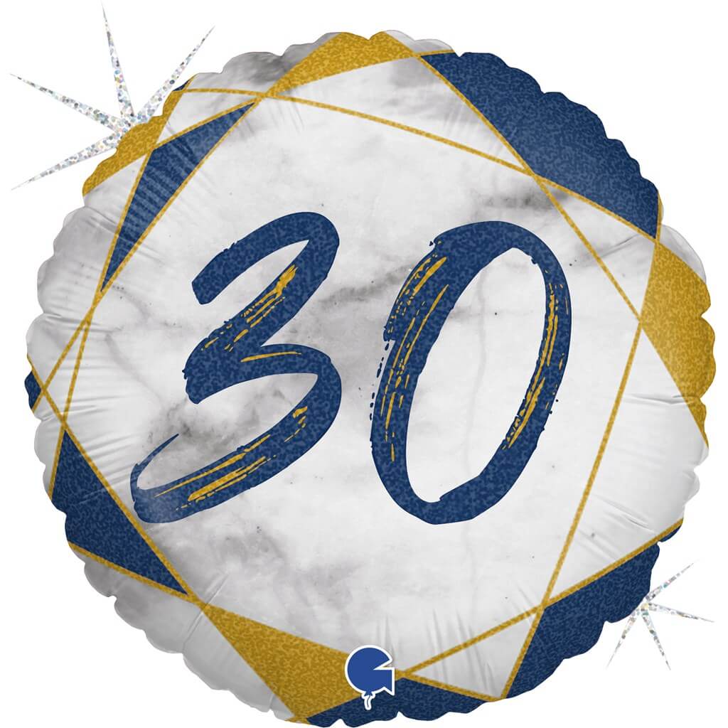 Ballon Anniversaire Effet Marbre 30 Bleu 45cm