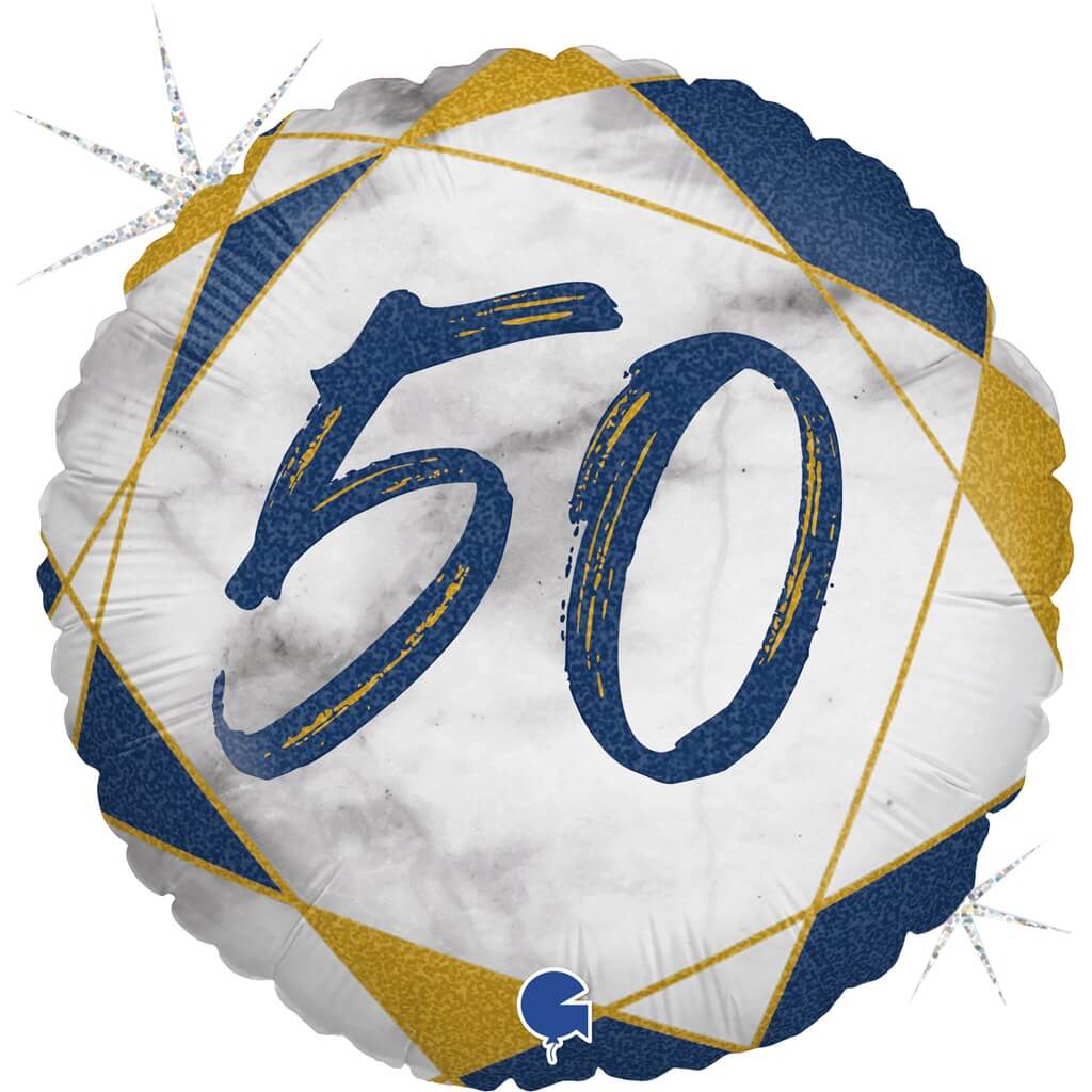 Ballon Anniversaire Effet Marbre 50 Bleu 45cm