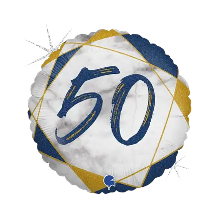 Ballon Anniversaire Effet Marbre 50 Bleu 45cm