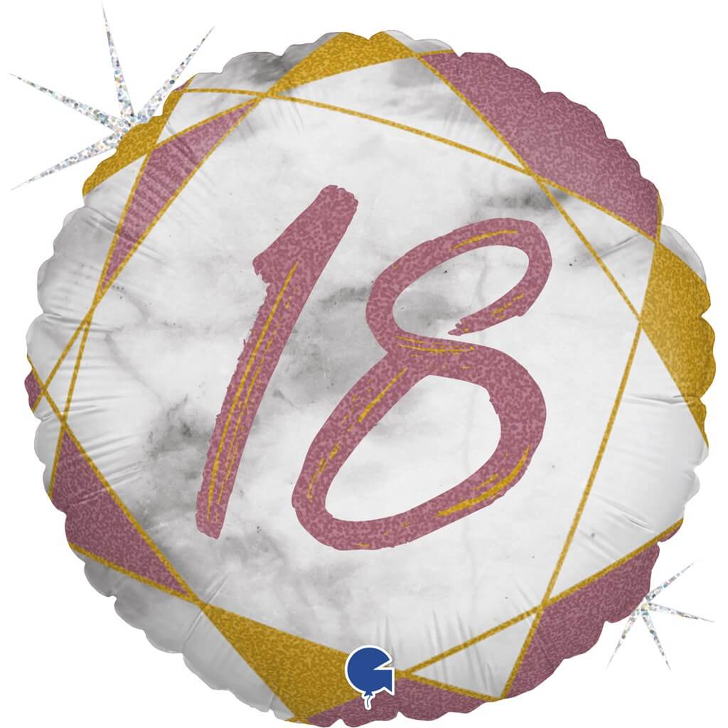 Ballon Anniversaire Effet Marbre 18 Or rose 45cm