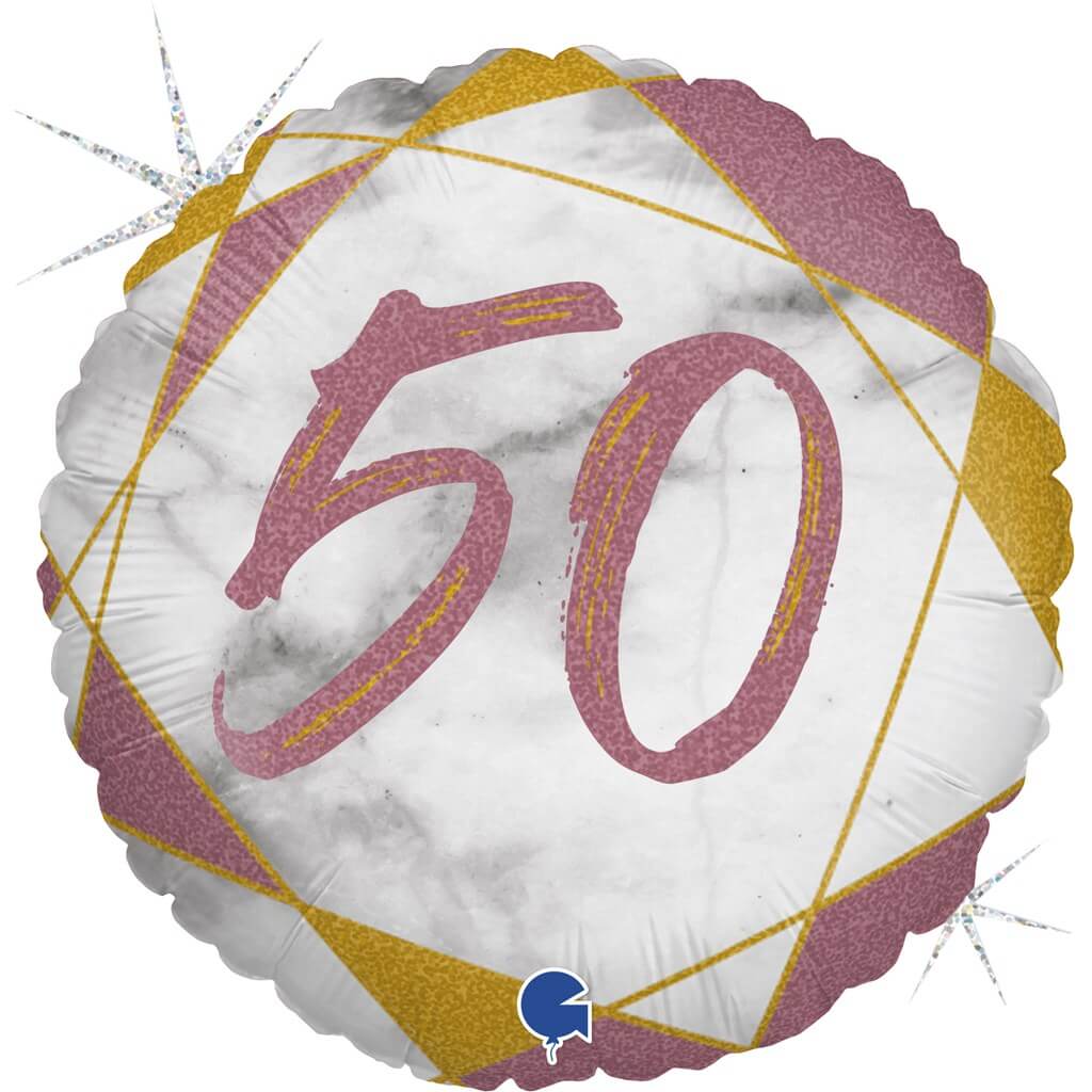 Ballon Anniversaire Effet Marbre 50 Or rose 45cm