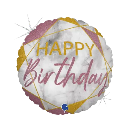 Ballon Happy Birthday Effet Marbre Or rose ø45cm