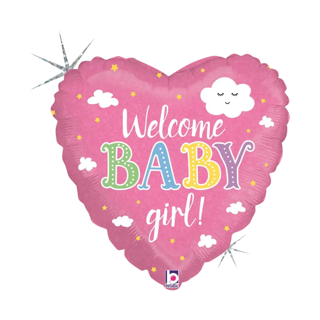 Ballon Coeur Welcome Baby Girl 45cm 