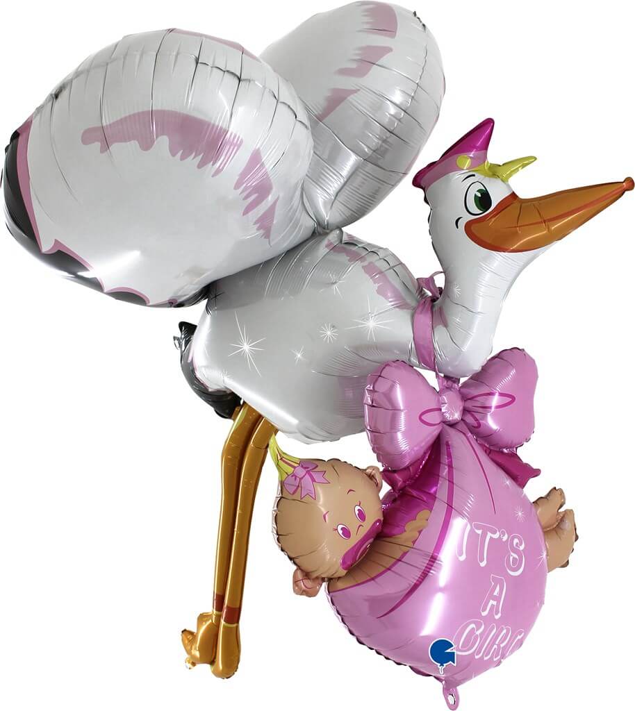 Ballon géant 3D Cigogne "It's a Girl" 157cm