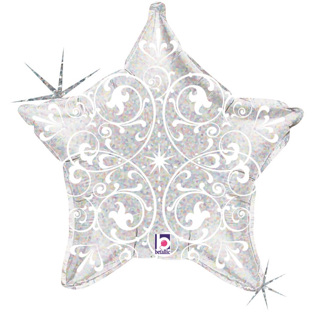 Ballon Hélium Étoile Argent avec motifs 53cm 