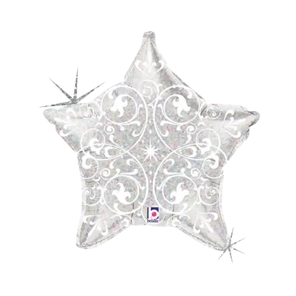Ballon Hélium Étoile Argent avec motifs 53cm