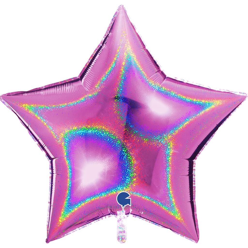 Ballon Étoile Holographique Rose 92cm