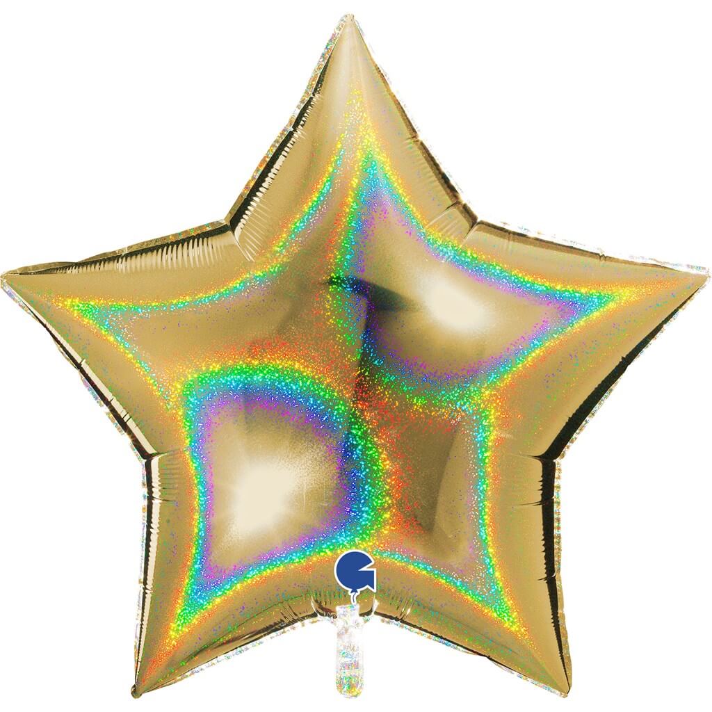 Ballon Étoile Holographique Or 92cm