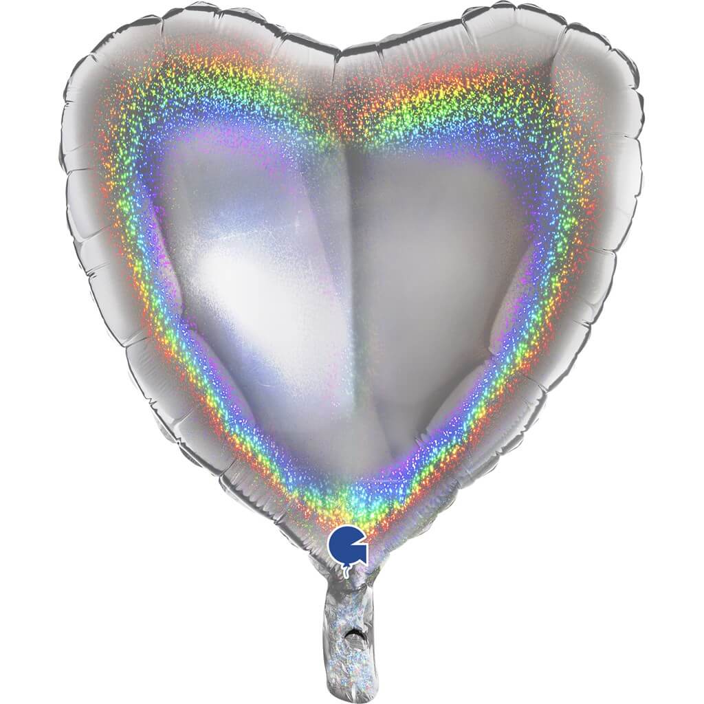 Ballon Coeur Holographique Argent 46cm