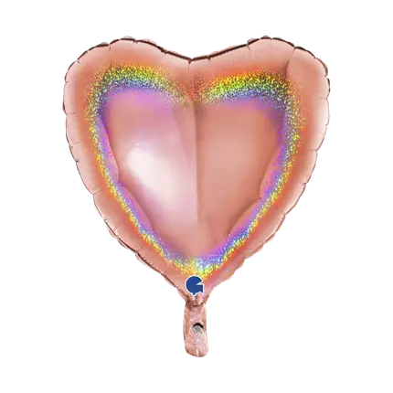 Ballon Coeur Holographique Or Rose 46cm
