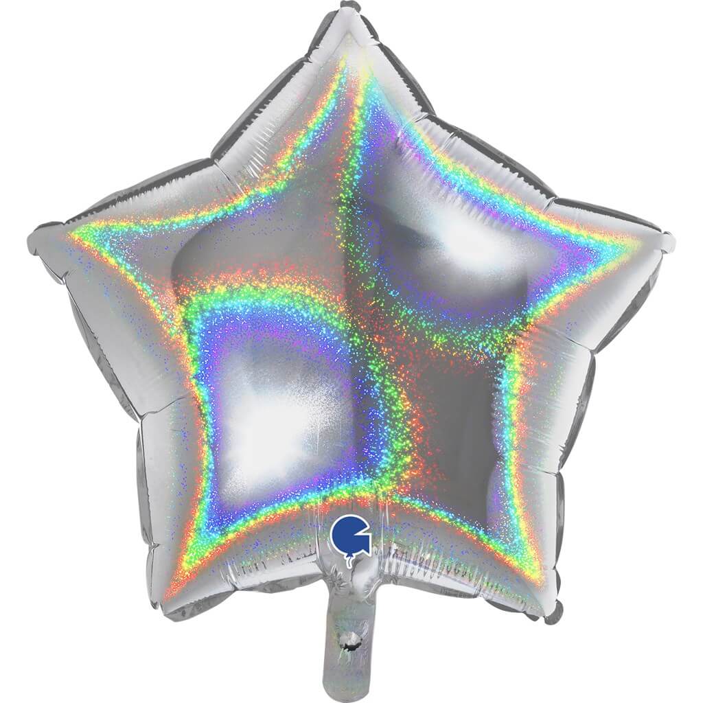 Ballon Étoile Holographique Argent 46cm