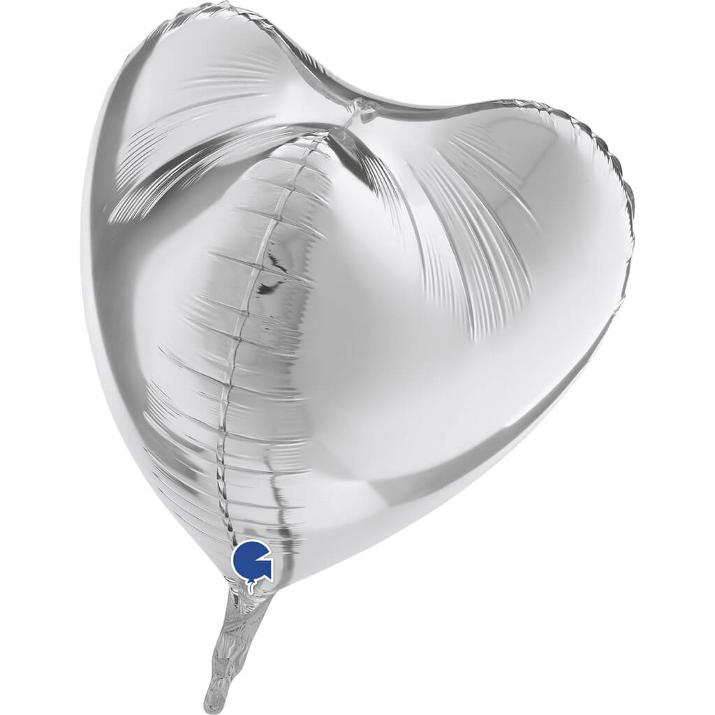 Ballon Coeur Métallique 3D Argent  58cm