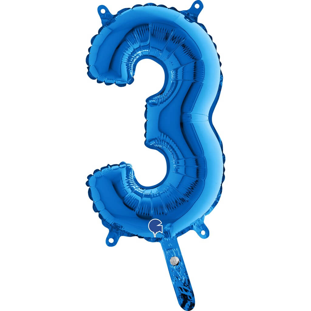 Ballon anniversaire chiffre 3 Bleu 36cm : Ballons Chiffre Bleus sur  Sparklers Club