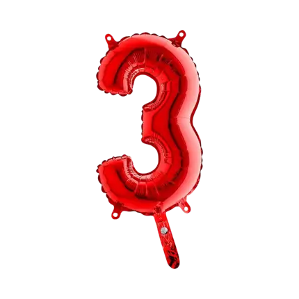 Ballon anniversaire chiffre 3 Rouge 36cm