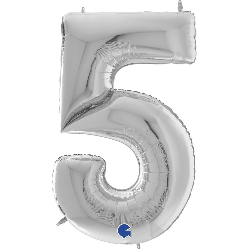 Ballon Anniversaire Geant Chiffre 5 Argent 163cm Ballons Gonflables Sur Sparklers Club