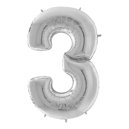 Ballon anniversaire Géant chiffre 3 Argent 163cm