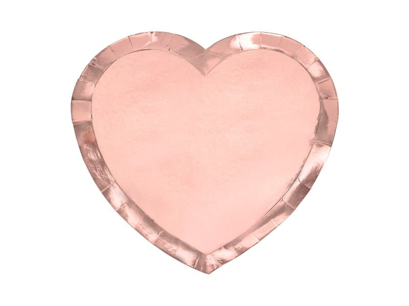 Assiette en papier forme Coeur Or Rose (Lot de 6) 