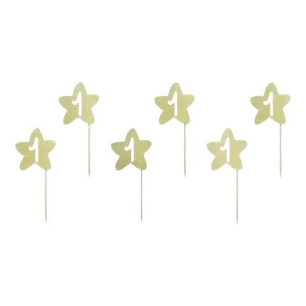 Décoration pour Cupcake 1st Birthday or pailleté (Lot de 6)