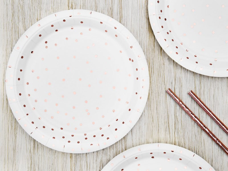 Assiette en papier blanche à pois Rose Gold (Lot de 6) 