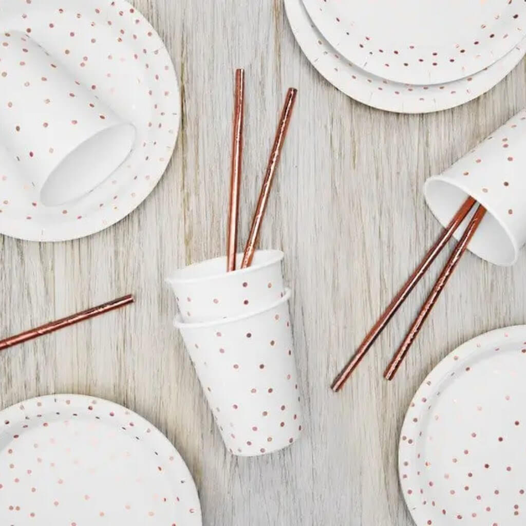 Assiette en papier blanche à pois Rose Gold (Lot de 6) 