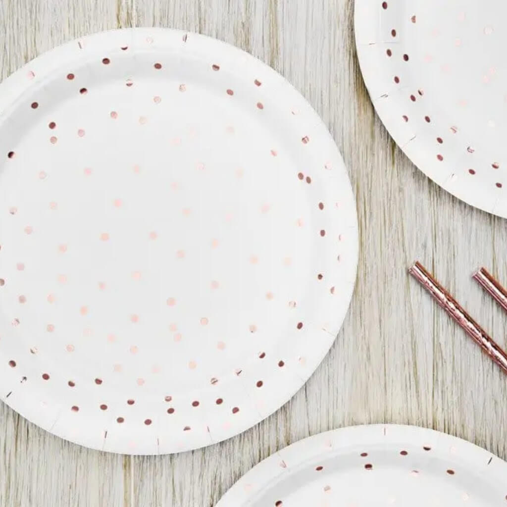 Assiette en papier blanche à pois Rose Gold (Lot de 6) 