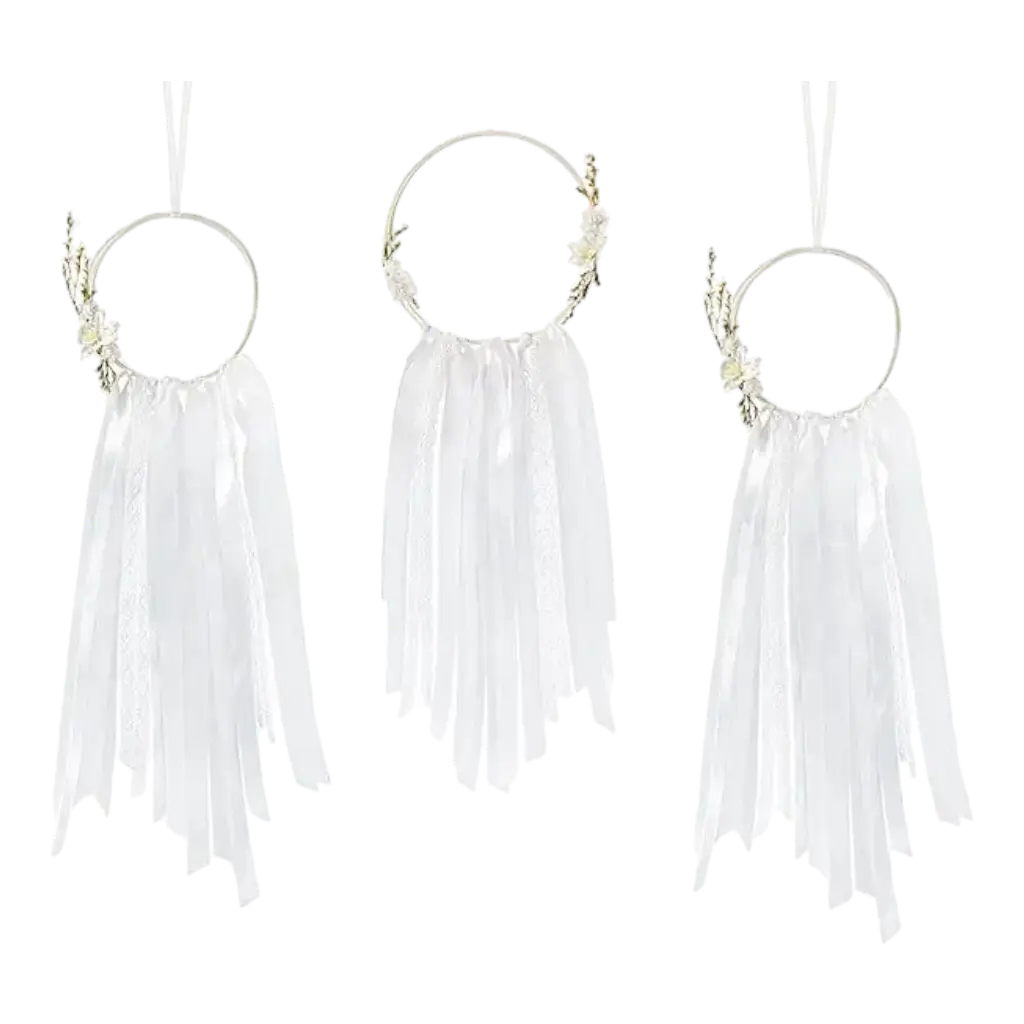 Attrape Rêve blanc avec fleurs (Lot de 3) 