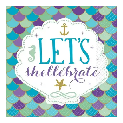 Serviette en papier Sirène Let's Shellebrate 33x33cm 
