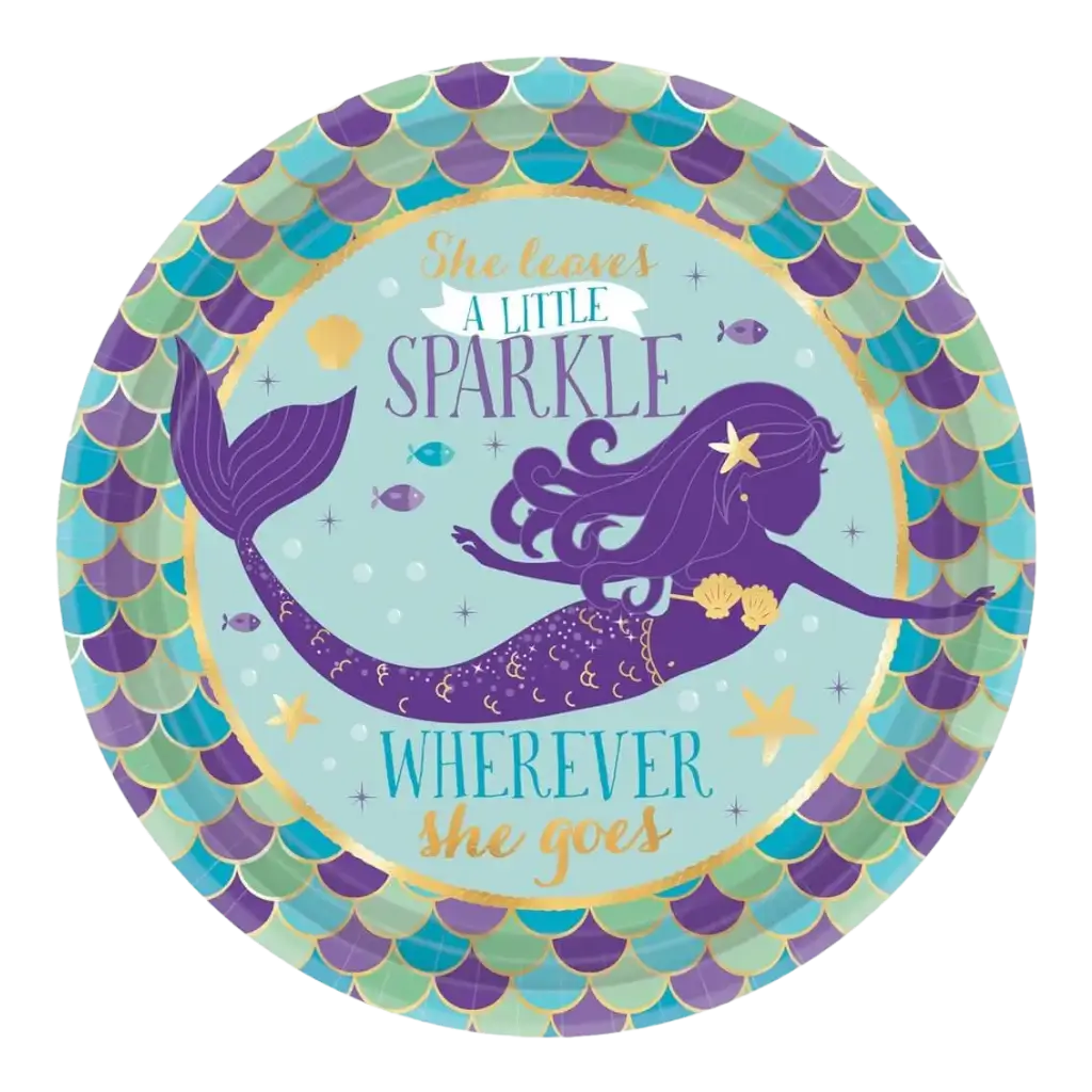 Assiette en papier ronde Sirène Let&#39;s Shellebrate (Lot de 8)