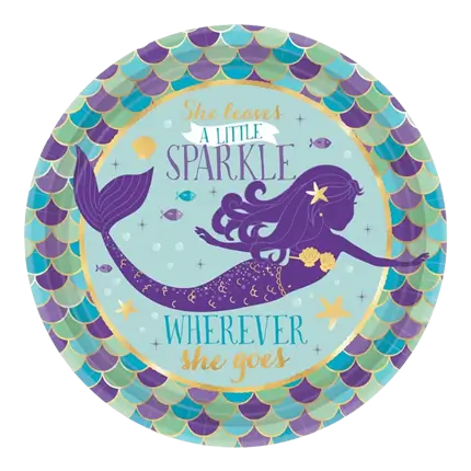 Assiette en papier ronde Sirène Let's Shellebrate (Lot de 8)