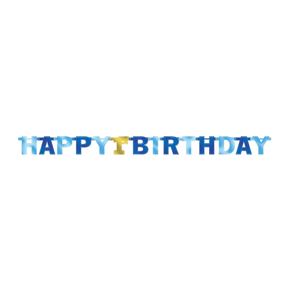 Guirlande en papier bleu et or Happy Birthday 1st 