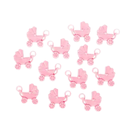 12 poussettes roses en plastique 4x3,5cm