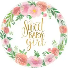 Assiette en papier florale Sweet Baby Girl ø18cm (lot de 8)