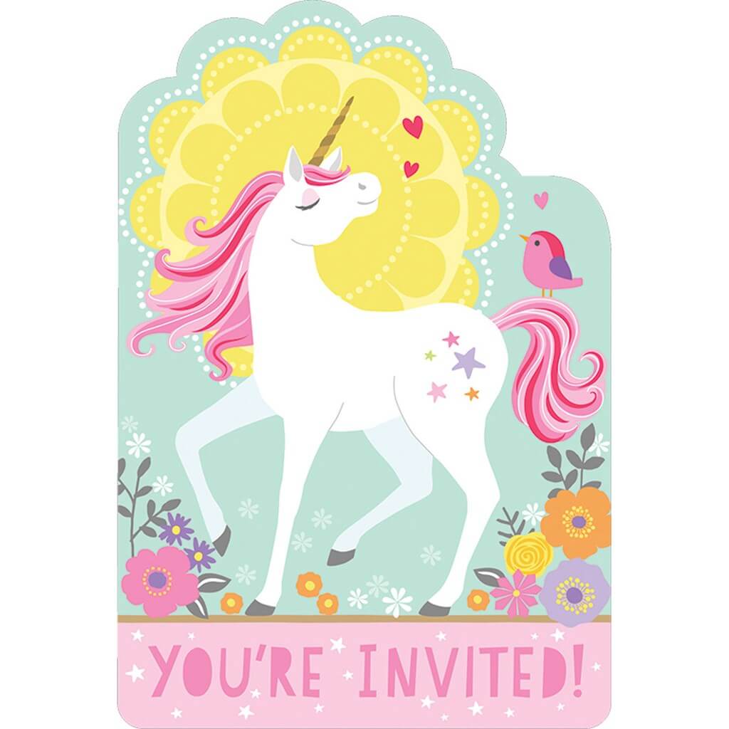 Invitation + Enveloppe Licorne Magique (Lot de 8)