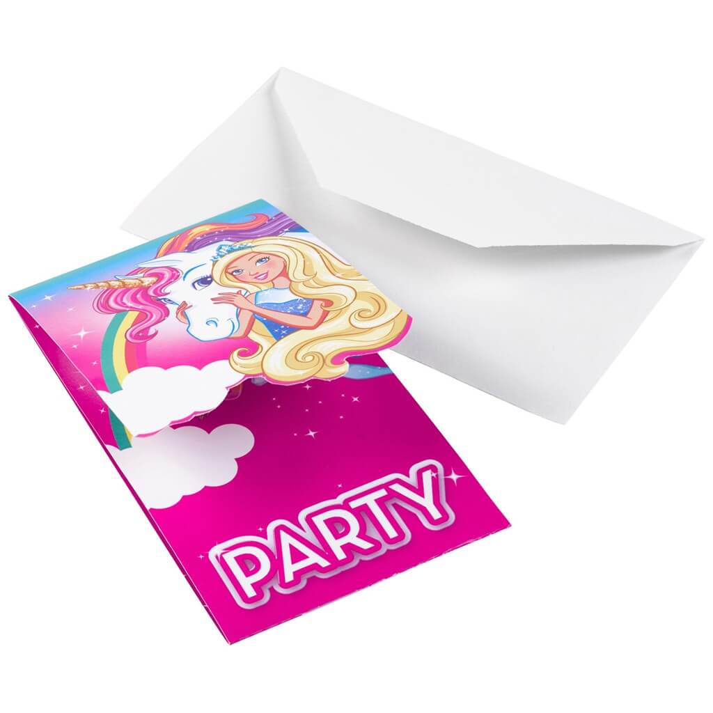 Invitation + enveloppe Barbie Dreamtopia (Lot de 8)