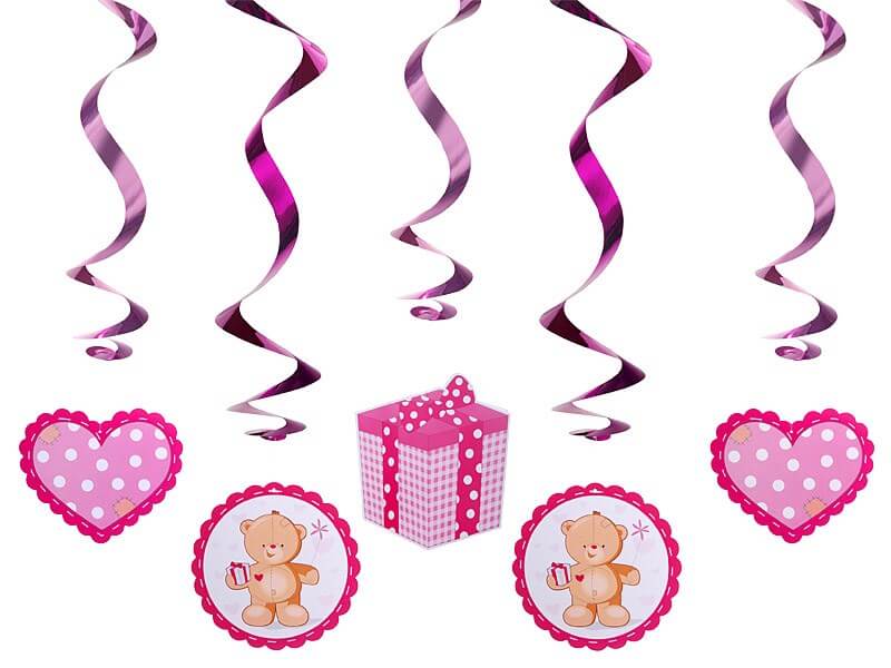 Décoration Spirale rose It's a Girl 60cm (5 pièces)
