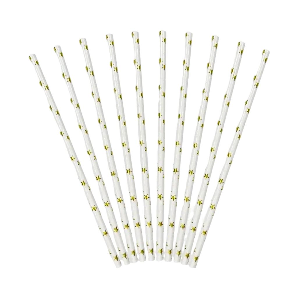 Paille en papier blanche étoile or (lot de 10)