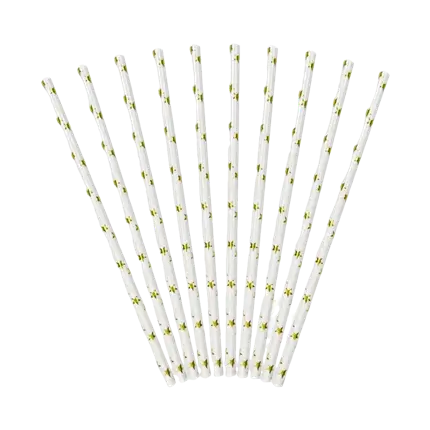 Paille en papier blanche étoile or (lot de 10)