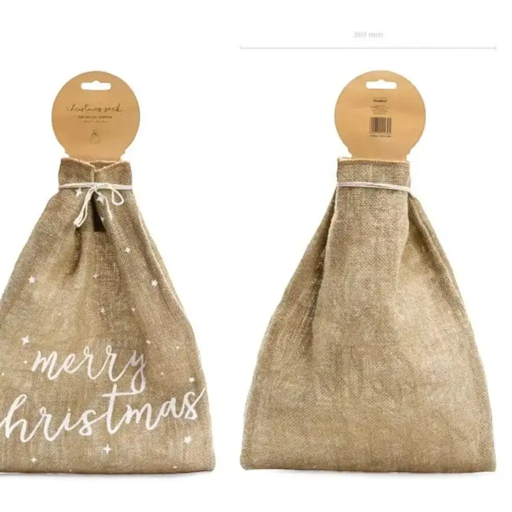 Sac en toile de jute naturelle Merry Christmas 