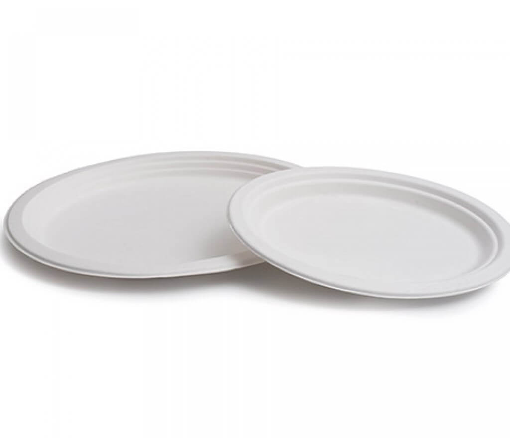 GoBeTree 50 Assiettes à Canne à Sucre Jetables 26 Cm Avec 3 Compartiments. Assiettes En Canne à Sucre, Vaisselle Jetable Blanche Extra Forte. Plaques Rondes