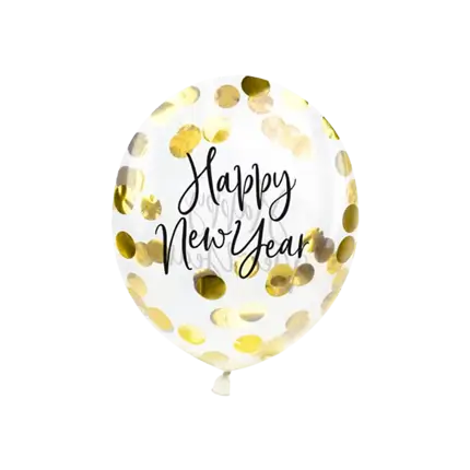 Ballon transparent confettis Or Happy New Year (3 pièces)