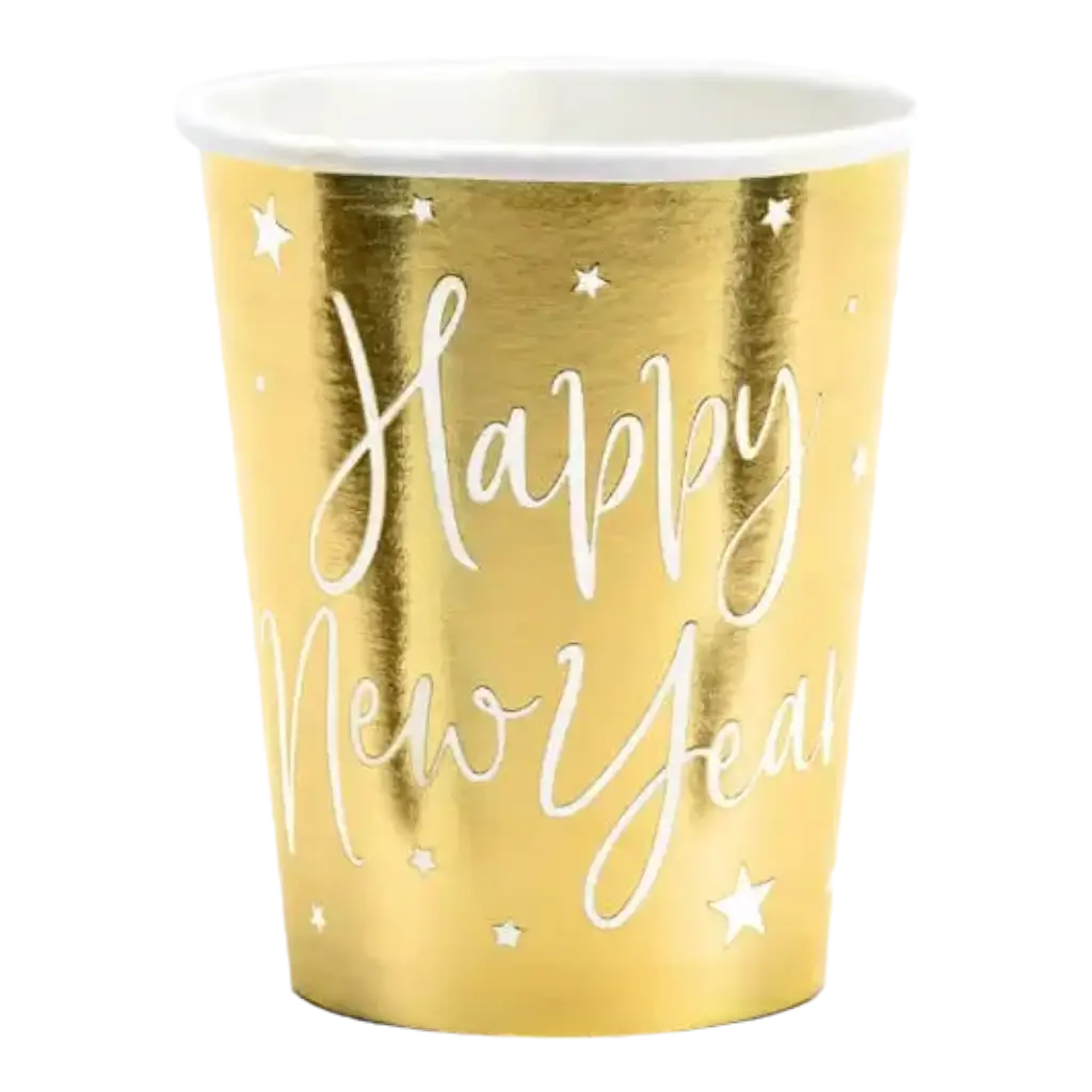 Lot de 6 verres en papier or Happy New year 