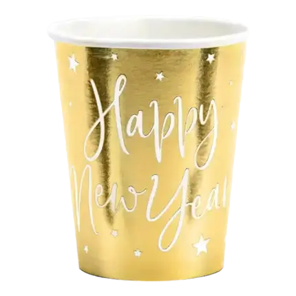 Lot de 6 verres en papier or Happy New year 