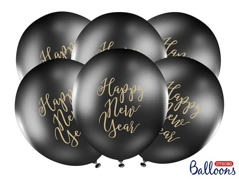 Lot de 6 ballons noirs Happy New Year 