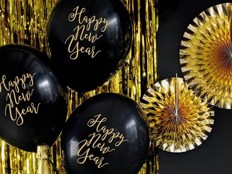 Lot de 6 ballons noirs Happy New Year 