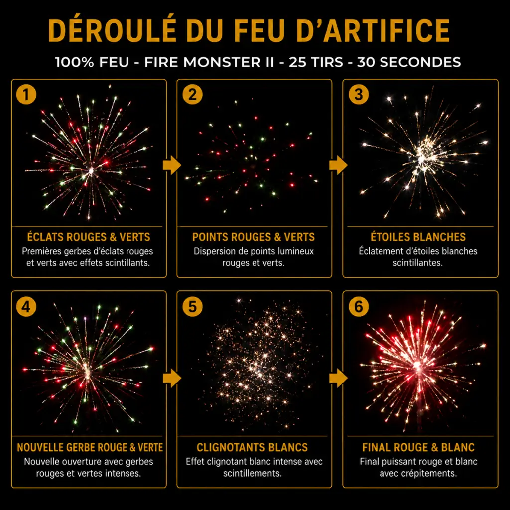 Feu d'Artifice Compact ARDI® 100% FEU - FIRE MONSTER II - 25 Tirs - 30 secondes